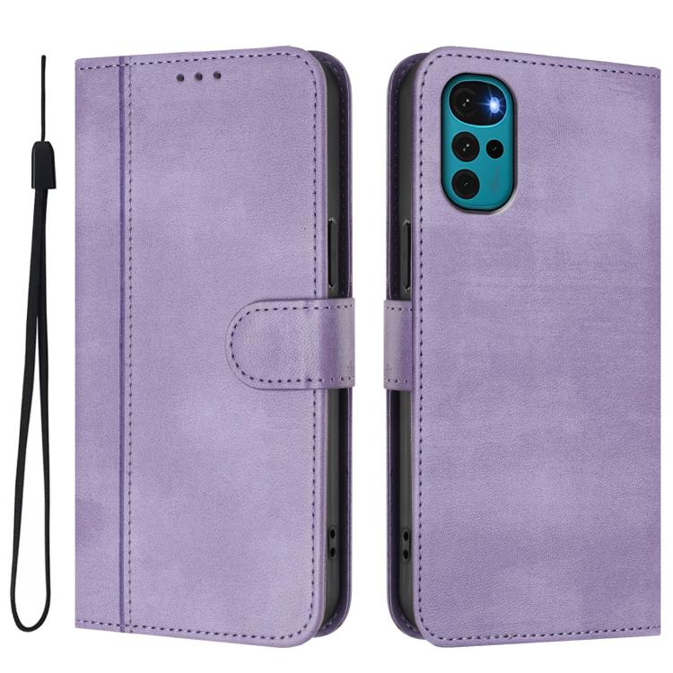 For Motorola Moto E32 India / G22 4G Line Splicing Buckle Retro Leather Phone Case