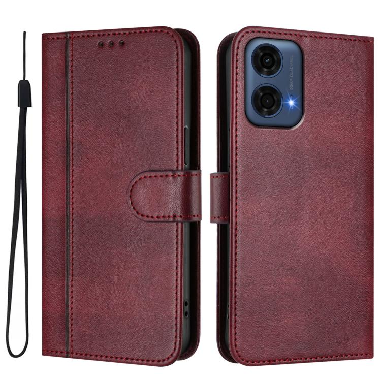For Motorola Moto G24 Power 4G India Line Splicing Buckle Retro Leather Phone Case