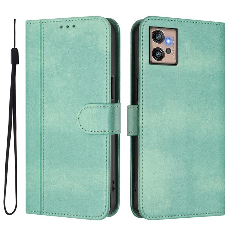 For Motorola Moto G32 Line Splicing Buckle Retro Leather Phone Case