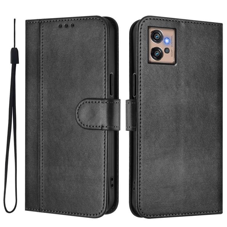 For Motorola Moto G32 Line Splicing Buckle Retro Leather Phone Case