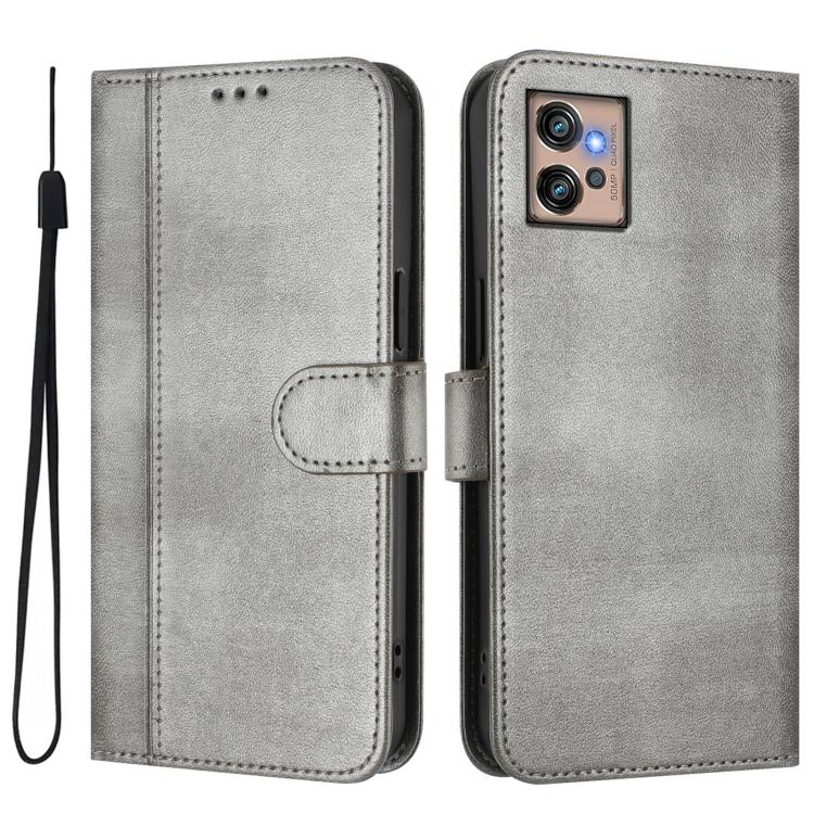 For Motorola Moto G32 Line Splicing Buckle Retro Leather Phone Case