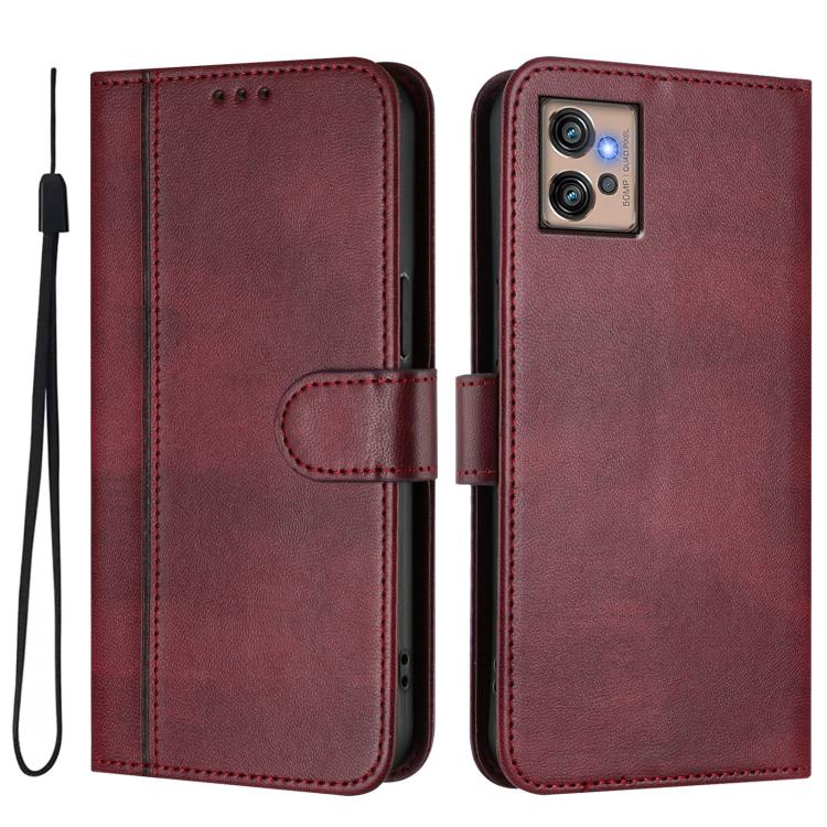 For Motorola Moto G32 Line Splicing Buckle Retro Leather Phone Case