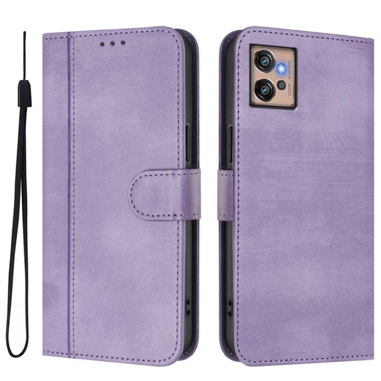For Motorola Moto G32 Line Splicing Buckle Retro Leather Phone Case