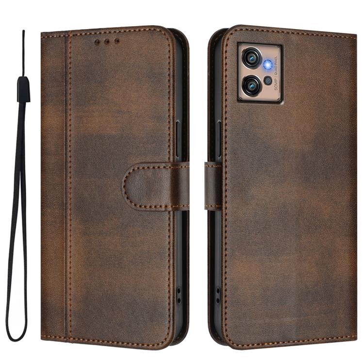 For Motorola Moto G32 Line Splicing Buckle Retro Leather Phone Case