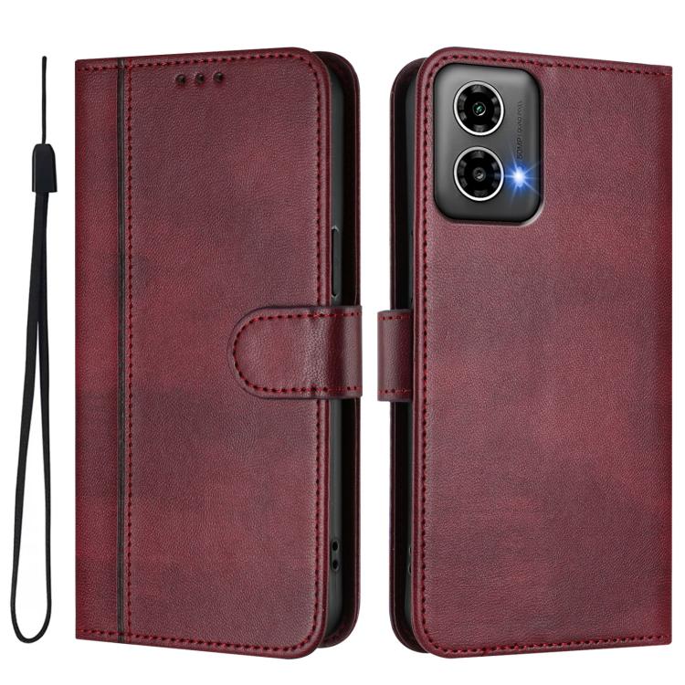 For Motorola Moto G34 5G / G45 5G Line Splicing Buckle Retro Leather Phone Case