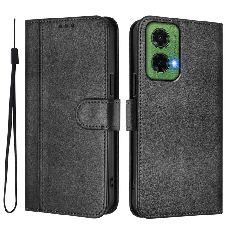 For Motorola Moto G35 5G Line Splicing Buckle Retro Leather Phone Case