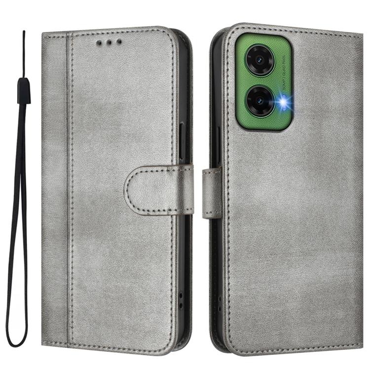 For Motorola Moto G35 5G Line Splicing Buckle Retro Leather Phone Case