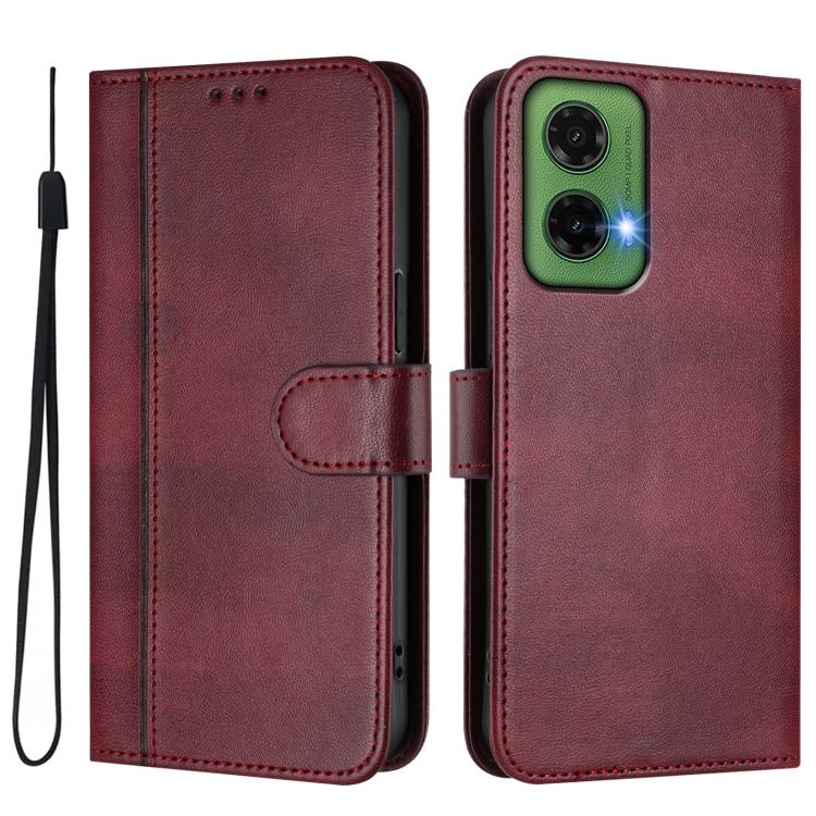 For Motorola Moto G35 5G Line Splicing Buckle Retro Leather Phone Case