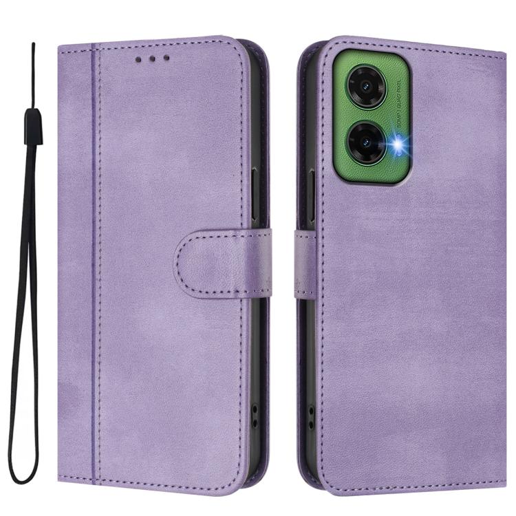 For Motorola Moto G35 5G Line Splicing Buckle Retro Leather Phone Case