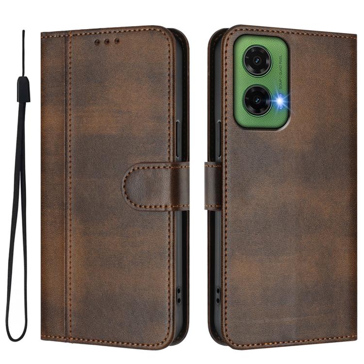For Motorola Moto G35 5G Line Splicing Buckle Retro Leather Phone Case