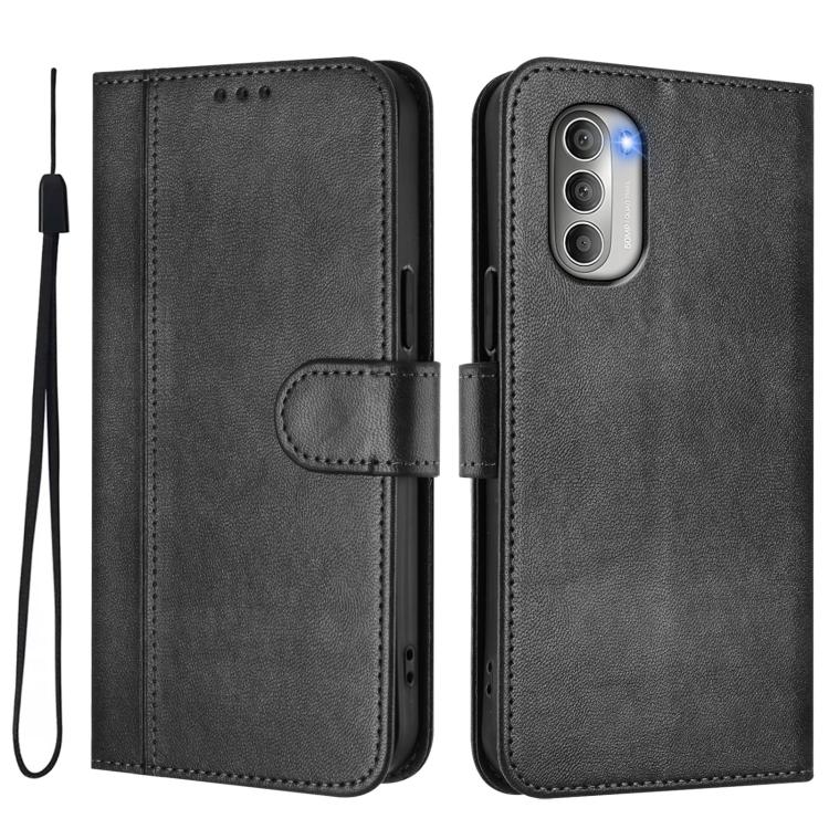 For Motorola Moto G51 5G Line Splicing Buckle Retro Leather Phone Case