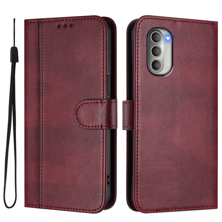 For Motorola Moto G51 5G Line Splicing Buckle Retro Leather Phone Case