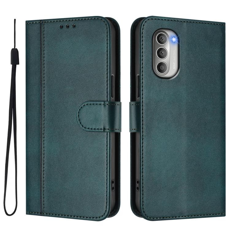 For Motorola Moto G51 5G Line Splicing Buckle Retro Leather Phone Case