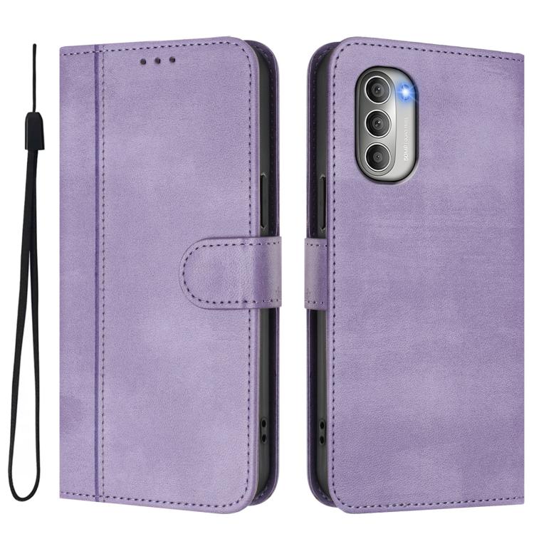 For Motorola Moto G51 5G Line Splicing Buckle Retro Leather Phone Case