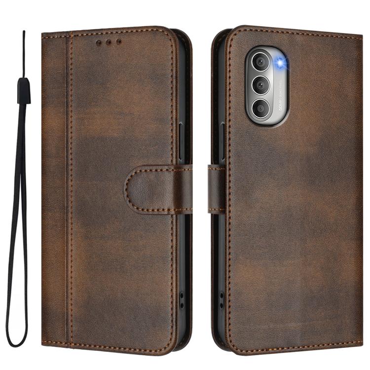 For Motorola Moto G51 5G Line Splicing Buckle Retro Leather Phone Case