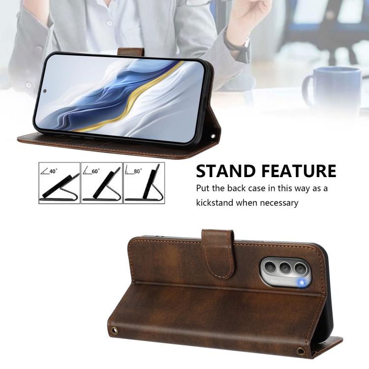For Motorola Moto G51 5G Line Splicing Buckle Retro Leather Phone Case