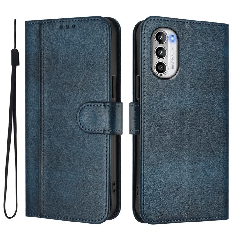 For Motorola Moto G52 4G / G82 5G / G71s Line Splicing Buckle Retro Leather Phone Case