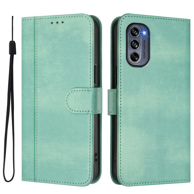 For Motorola Moto G62 5G Global / India Line Splicing Buckle Retro Leather Phone Case