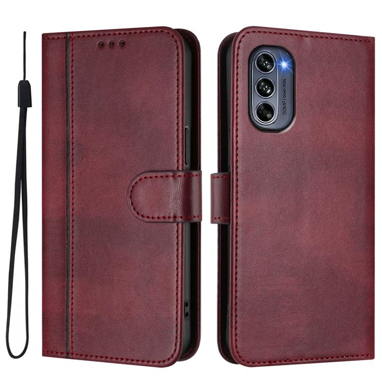 For Motorola Moto G62 5G Global / India Line Splicing Buckle Retro Leather Phone Case