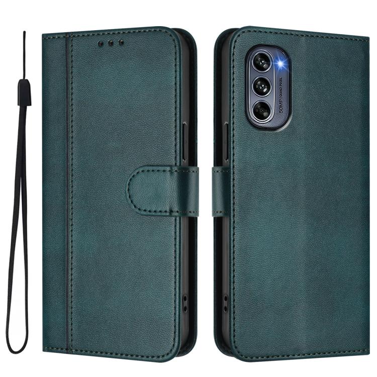 For Motorola Moto G62 5G Global / India Line Splicing Buckle Retro Leather Phone Case
