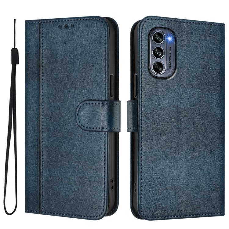 For Motorola Moto G62 5G Global / India Line Splicing Buckle Retro Leather Phone Case