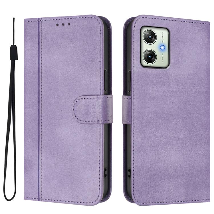 For Motorola Moto G64 India / G54 5G India Line Splicing Buckle Retro Leather Phone Case