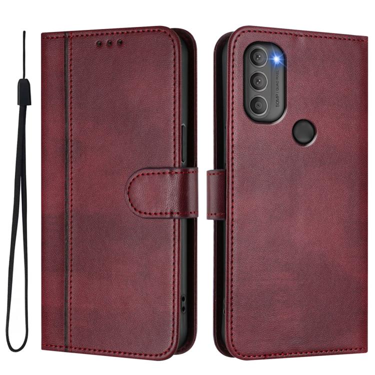 For Motorola Moto G71 5G Line Splicing Buckle Retro Leather Phone Case