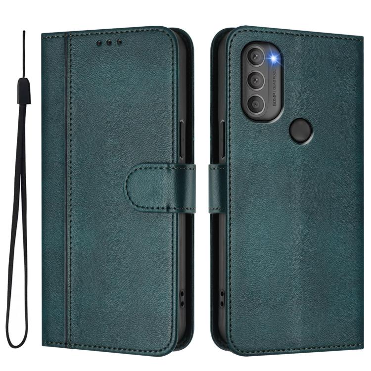 For Motorola Moto G71 5G Line Splicing Buckle Retro Leather Phone Case