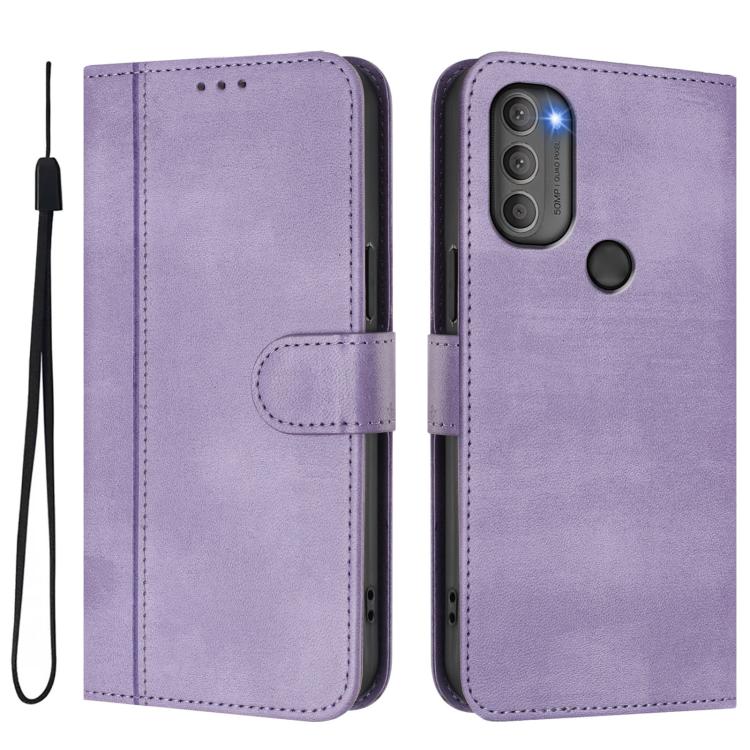 For Motorola Moto G71 5G Line Splicing Buckle Retro Leather Phone Case