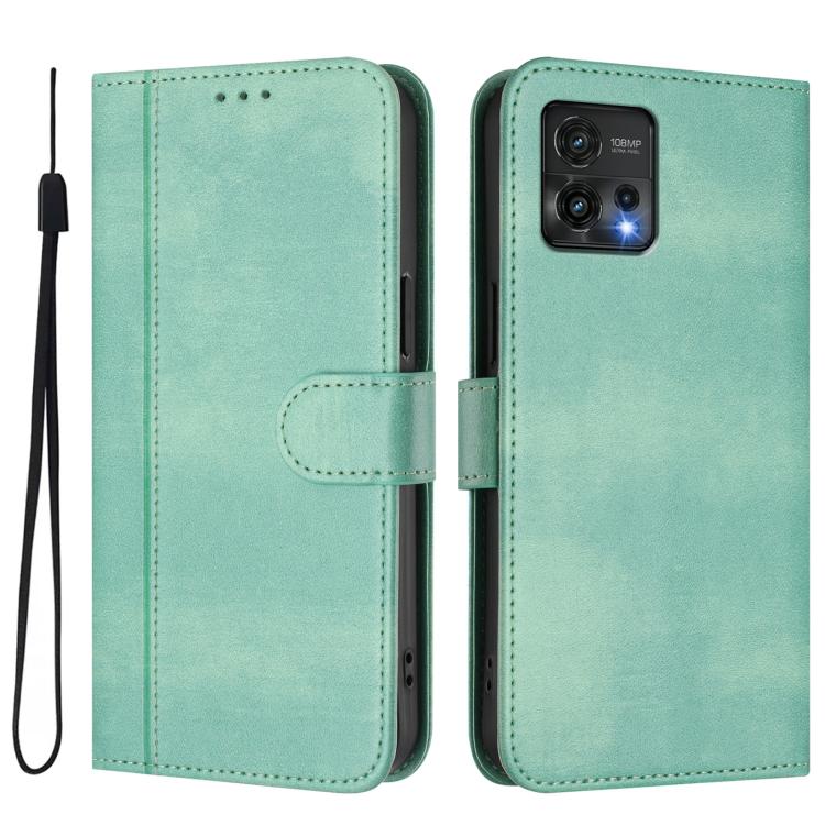 For Motorola Moto G72 Line Splicing Buckle Retro Leather Phone Case
