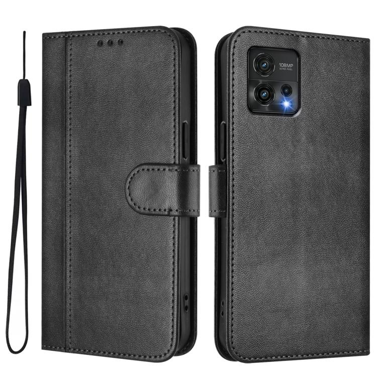 For Motorola Moto G72 Line Splicing Buckle Retro Leather Phone Case