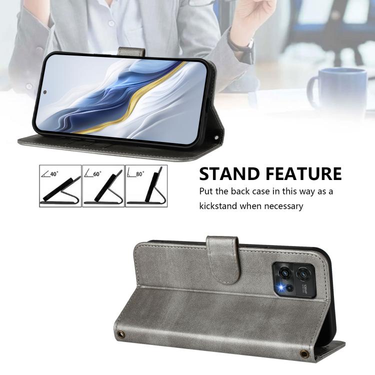 For Motorola Moto G72 Line Splicing Buckle Retro Leather Phone Case