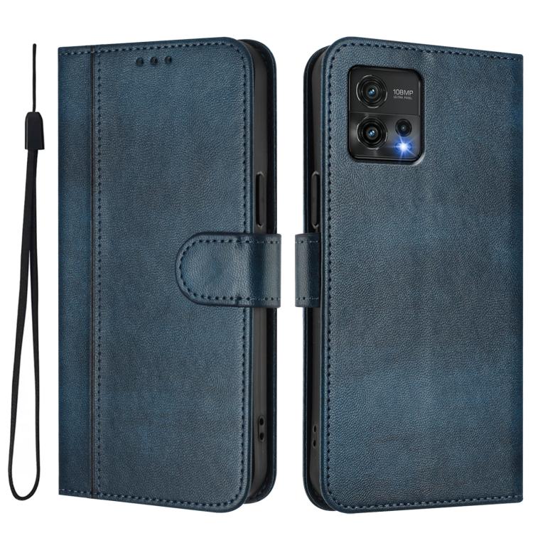 For Motorola Moto G72 Line Splicing Buckle Retro Leather Phone Case