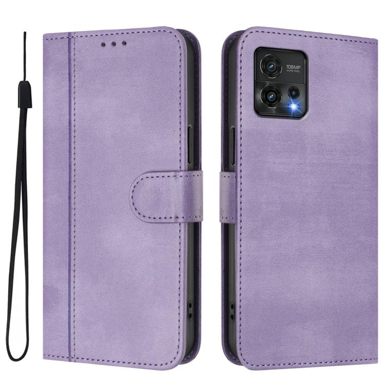 For Motorola Moto G72 Line Splicing Buckle Retro Leather Phone Case