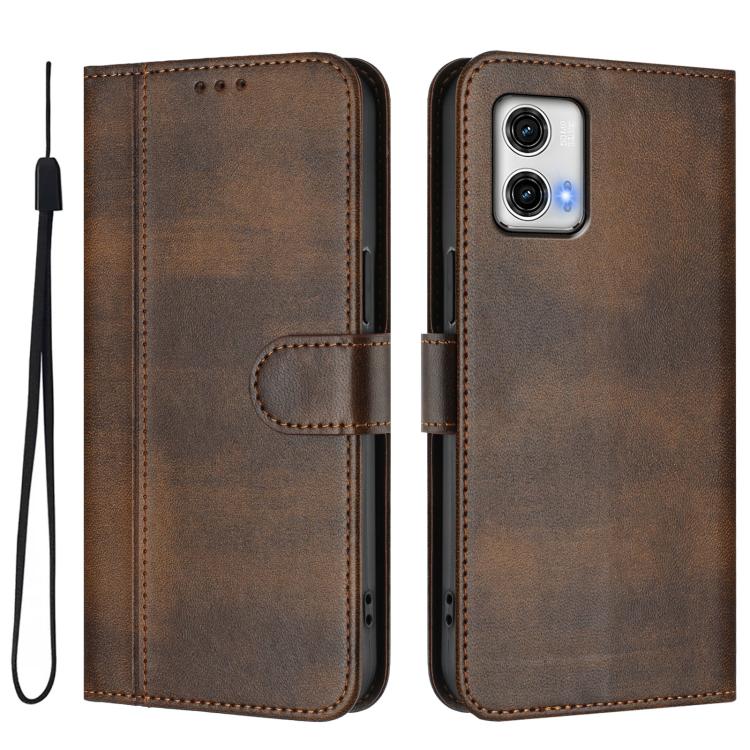 For Motorola Moto G73 5G Line Splicing Buckle Retro Leather Phone Case