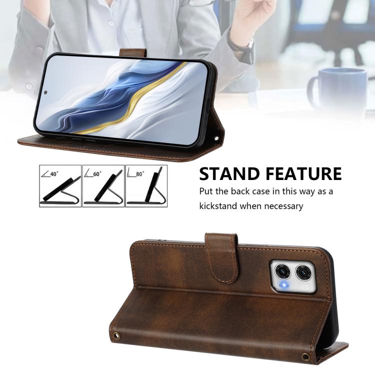 For Motorola Moto G73 5G Line Splicing Buckle Retro Leather Phone Case