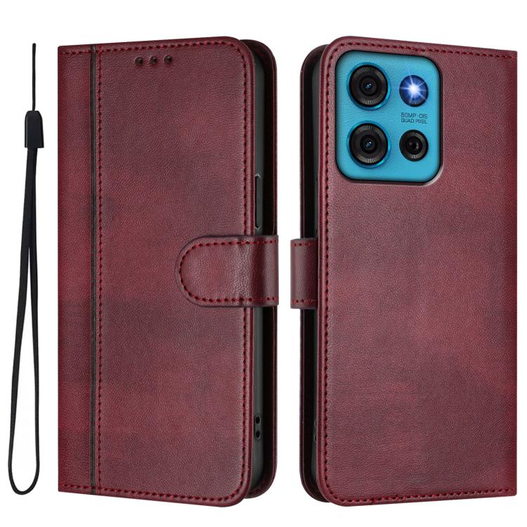 For Motorola Moto G75 5G Line Splicing Buckle Retro Leather Phone Case