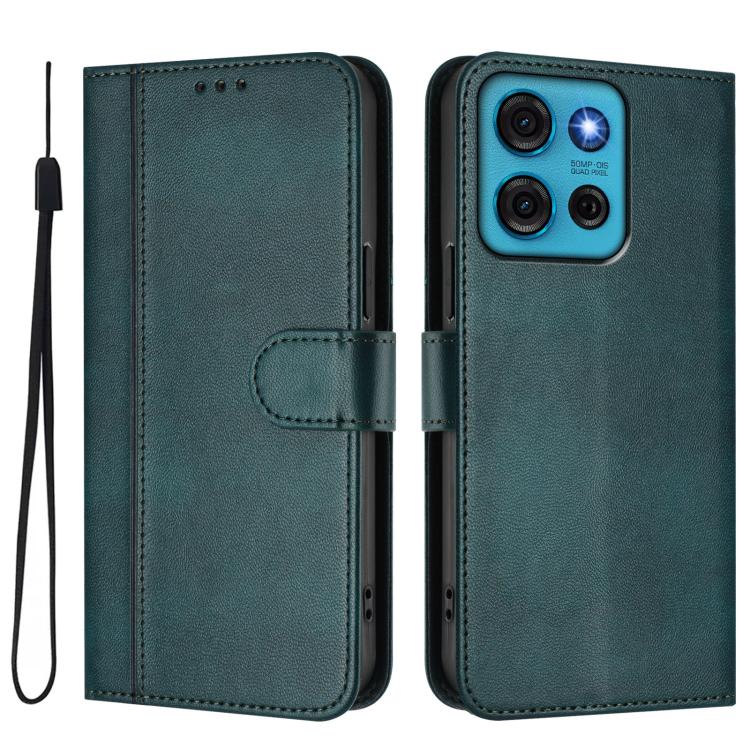 For Motorola Moto G75 5G Line Splicing Buckle Retro Leather Phone Case