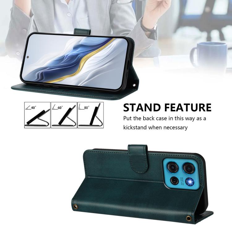 For Motorola Moto G75 5G Line Splicing Buckle Retro Leather Phone Case