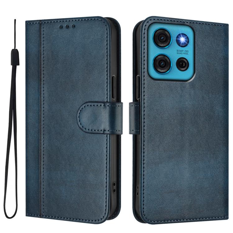 For Motorola Moto G75 5G Line Splicing Buckle Retro Leather Phone Case