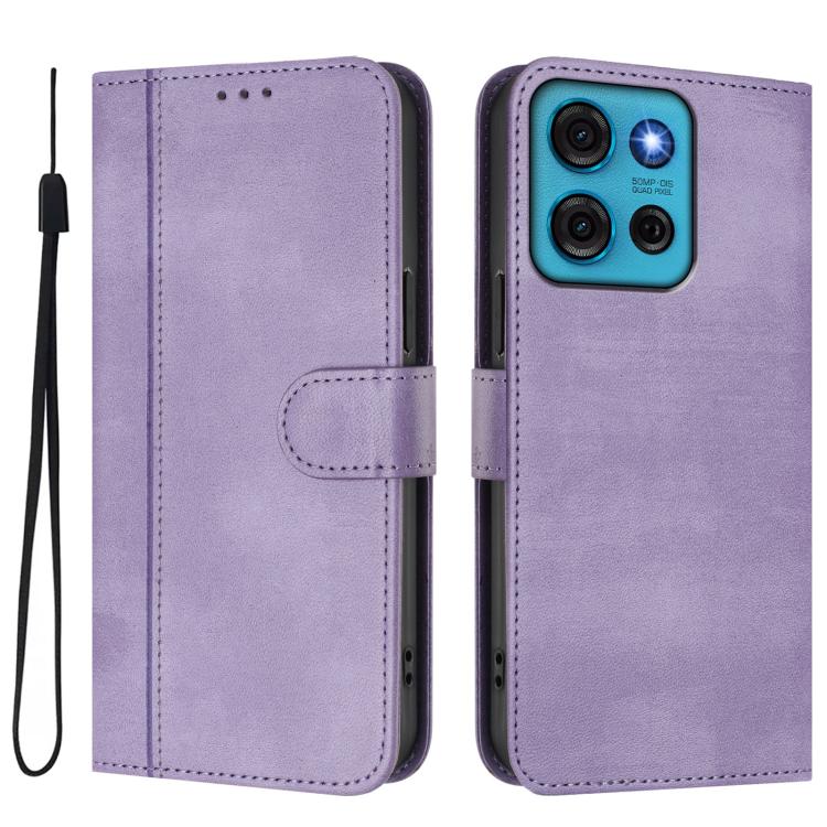 For Motorola Moto G75 5G Line Splicing Buckle Retro Leather Phone Case