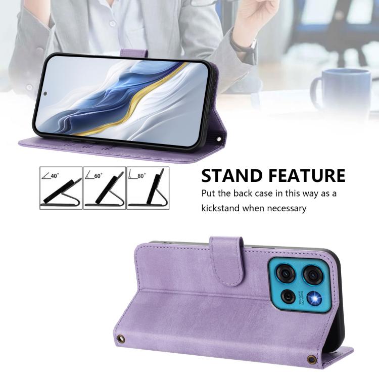 For Motorola Moto G75 5G Line Splicing Buckle Retro Leather Phone Case