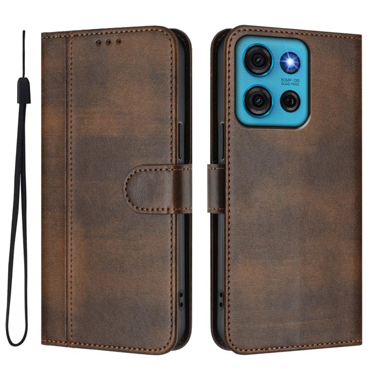 For Motorola Moto G75 5G Line Splicing Buckle Retro Leather Phone Case