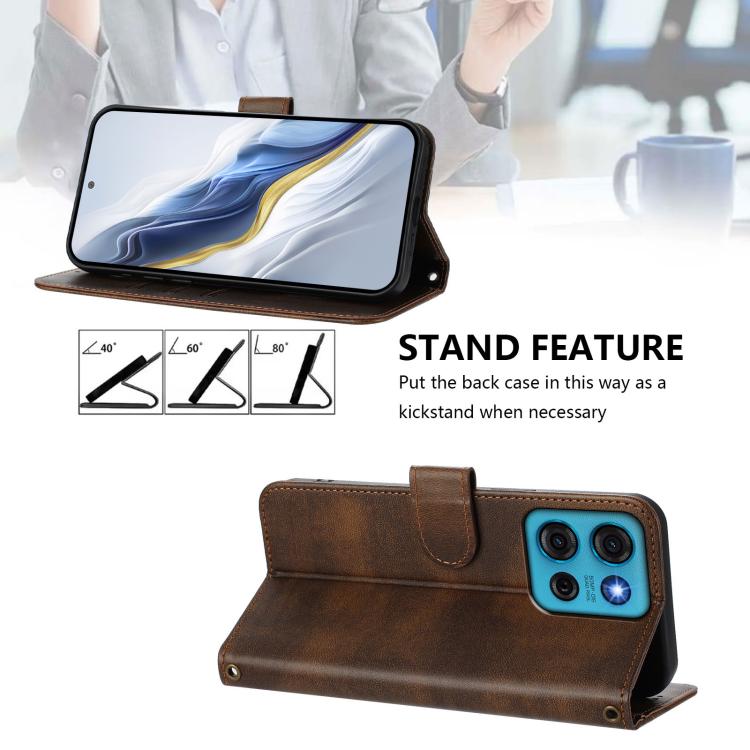 For Motorola Moto G75 5G Line Splicing Buckle Retro Leather Phone Case