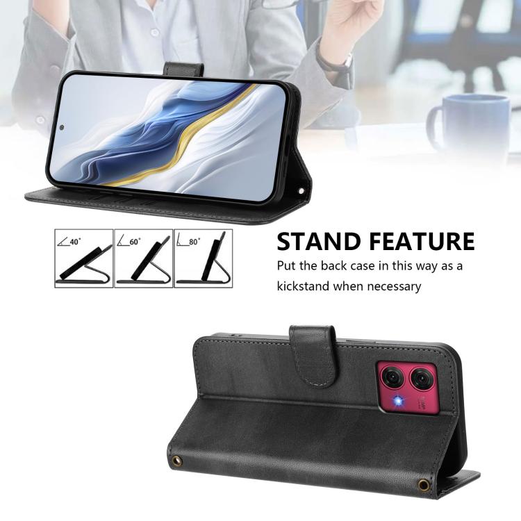 For Motorola Moto G84 5G Line Splicing Buckle Retro Leather Phone Case
