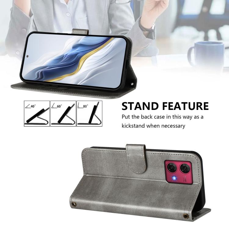 For Motorola Moto G84 5G Line Splicing Buckle Retro Leather Phone Case