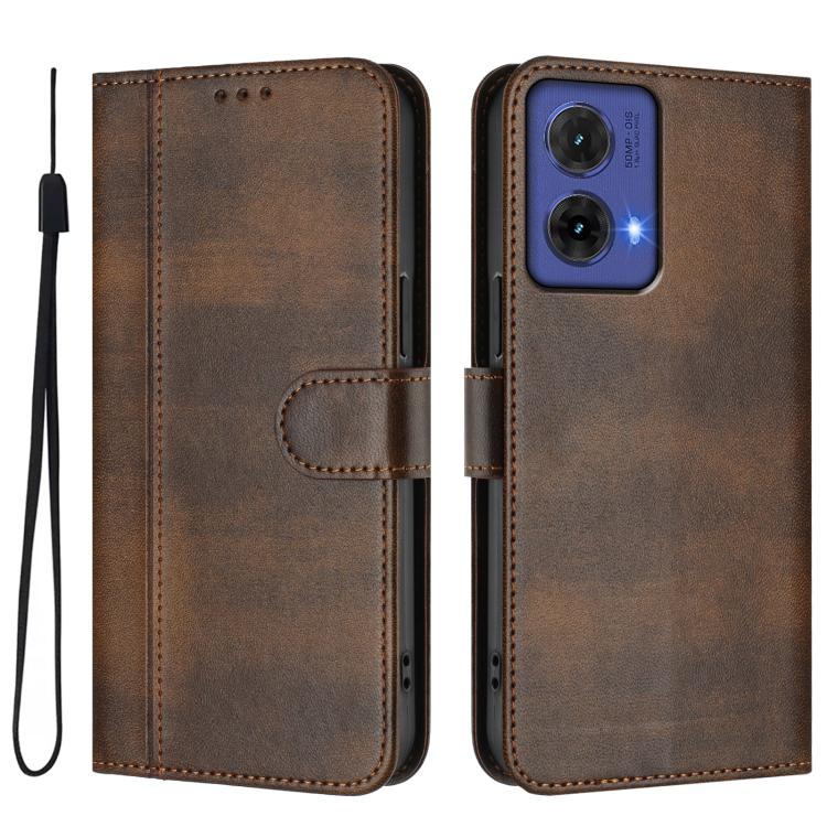 For Motorola Moto G85 5G Line Splicing Buckle Retro Leather Phone Case