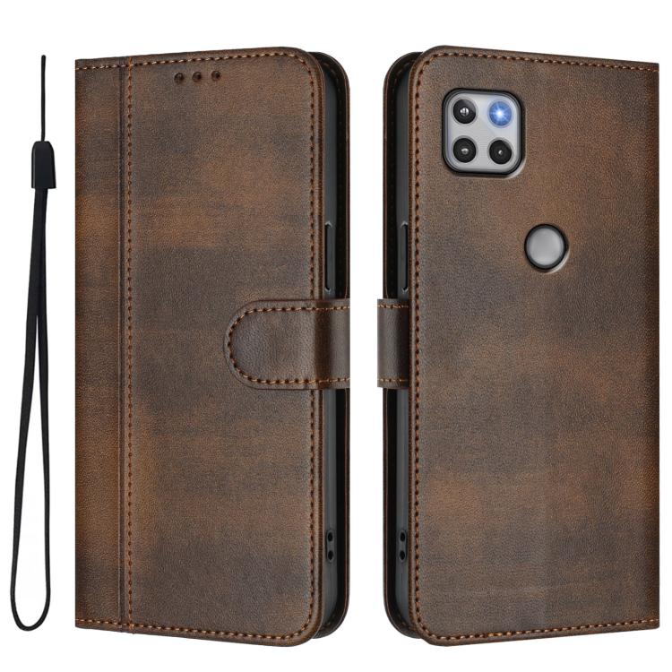 For Motorola Moto One 5G Ace 2021 Line Splicing Buckle Retro Leather Phone Case