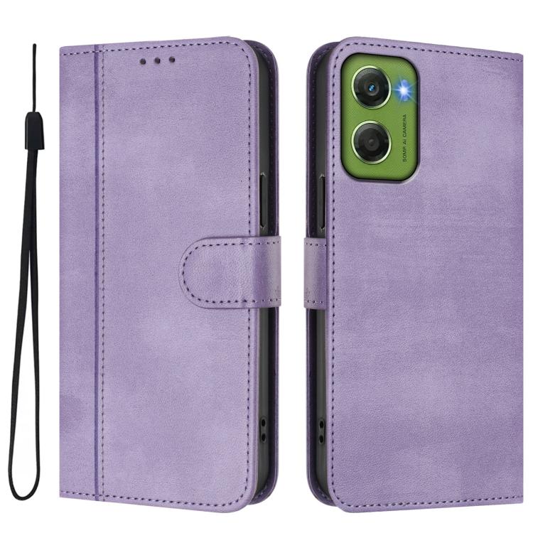 For Motorola Moto G06 4G Line Splicing Buckle Retro Leather Phone Case
