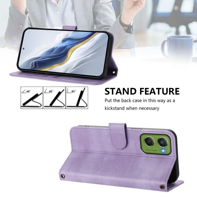 For Motorola Moto G06 4G Line Splicing Buckle Retro Leather Phone Case